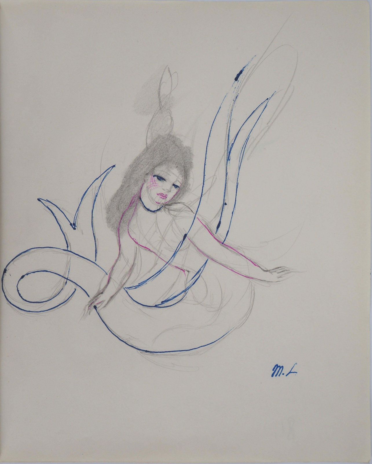 Marie Laurencinmermaid   Original Ink And Pencil Drawing, 19531953
