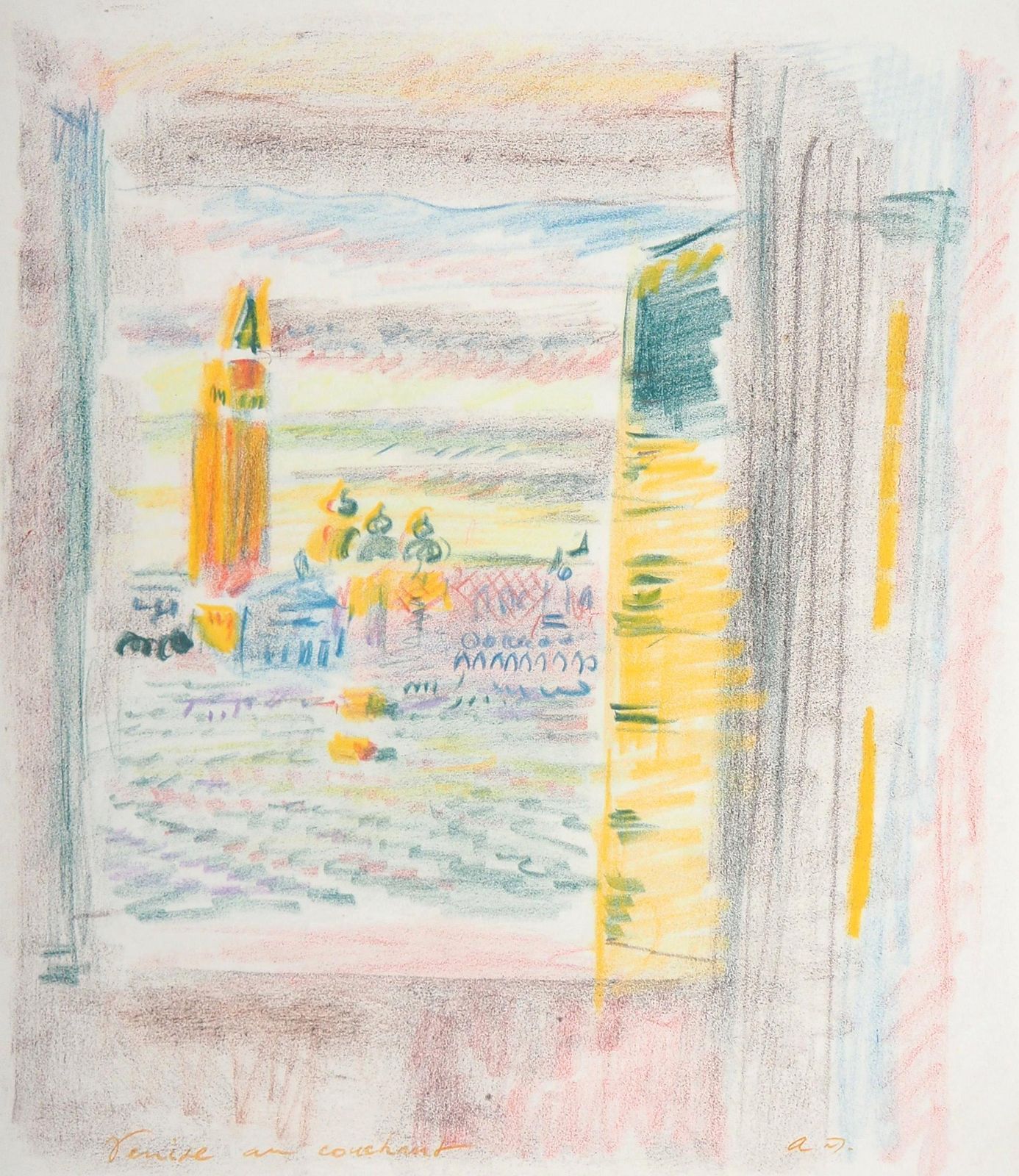 André Massonvenice In Sunset   Original Handsigned Pastel Drawing