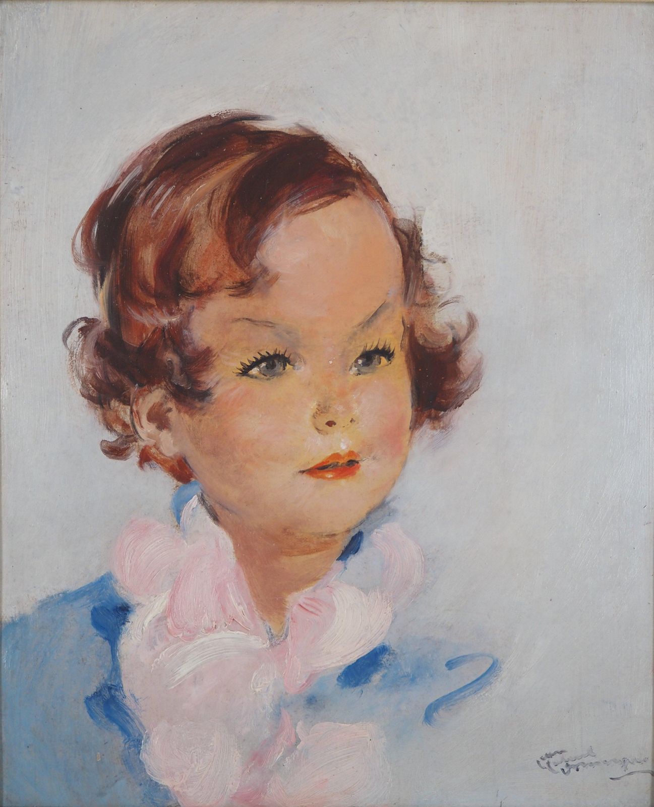 Jean Gabriel Domergueyoung Girl With Pink Scarf   Original Oil Painting, Handsigned photo furniture