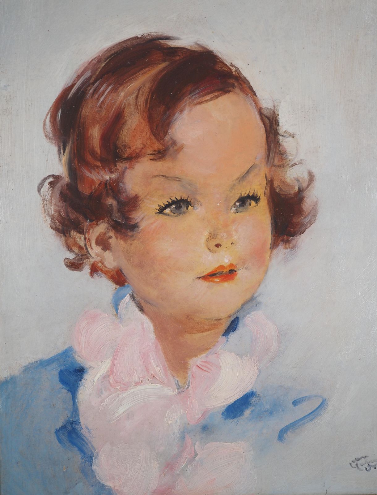 Jean Gabriel Domergueyoung Girl With Pink Scarf   Original Oil Painting, Handsigned photo for sale