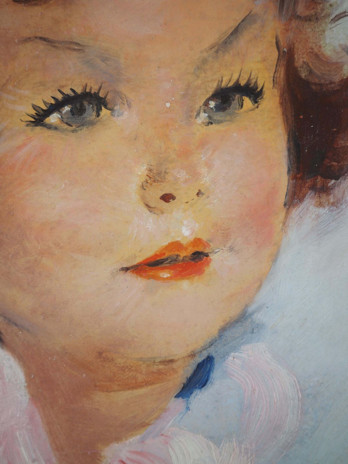 Jean Gabriel Domergueyoung Girl With Pink Scarf   Original Oil Painting, Handsigned photo vintage
