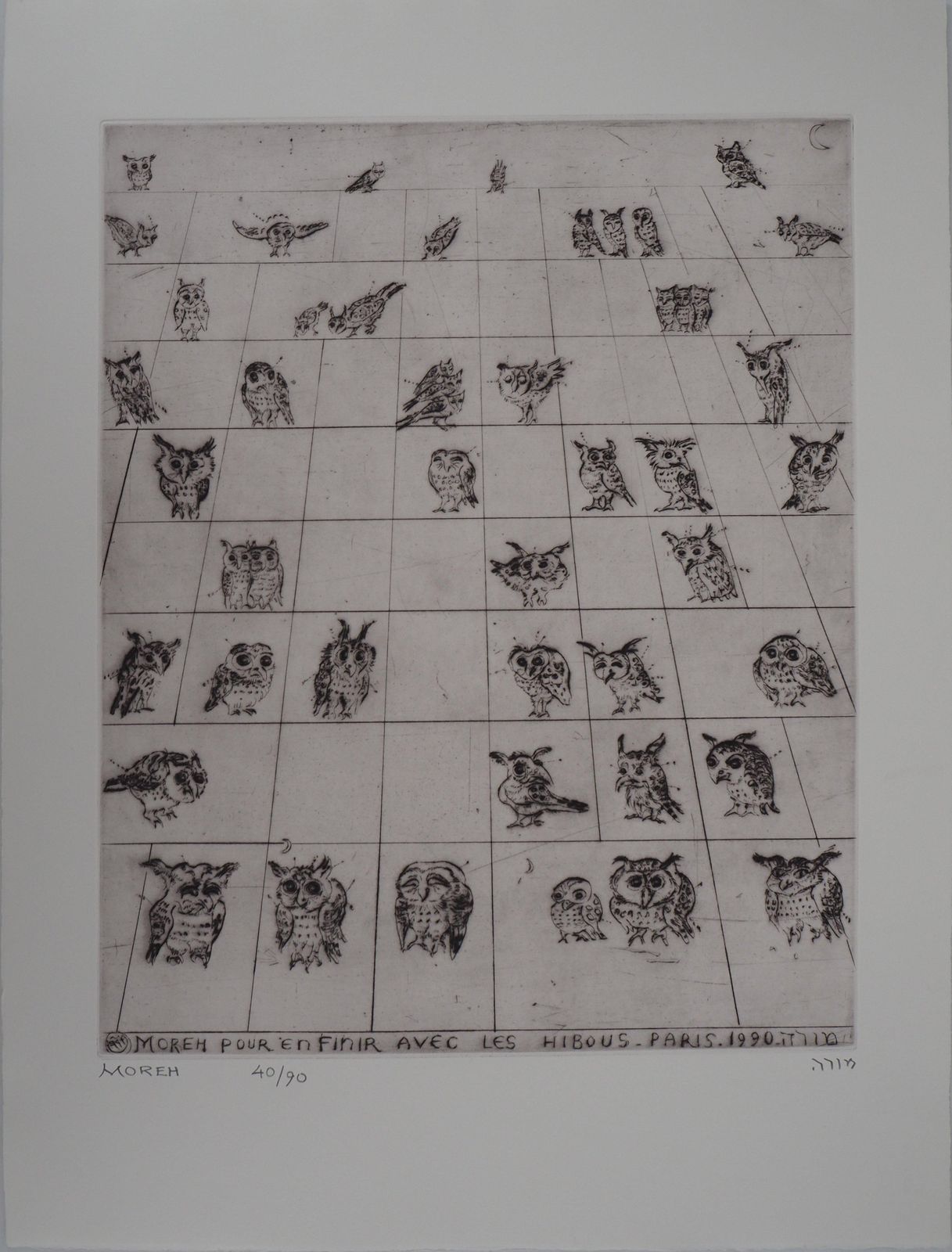 Mordecai Moreh To Finish With The Owls   Original Handsigned Etching, Ltd 90 Copies