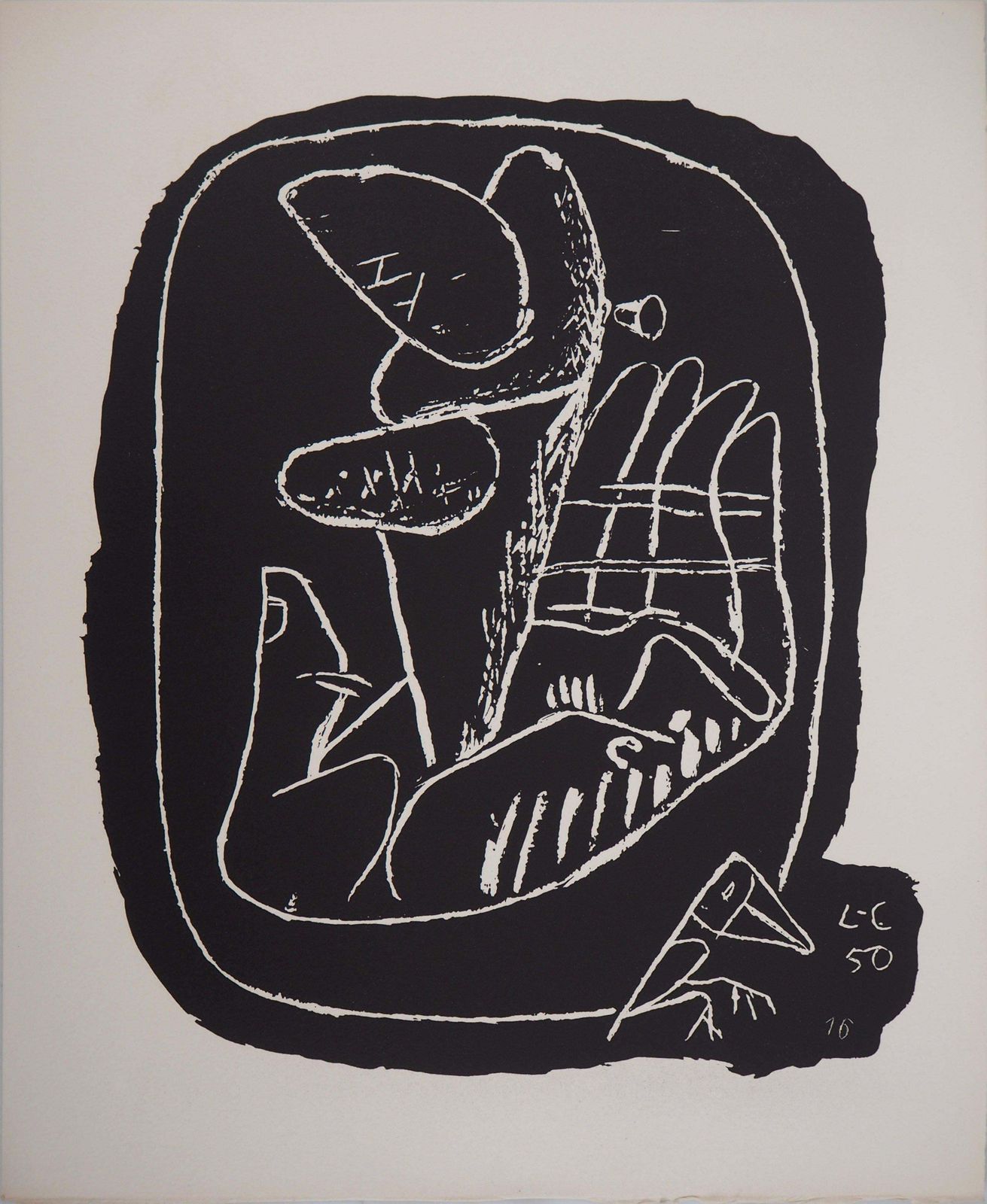 Le Corbusierhand With Enigmatic Symbol   Original Lithograph (Atelier Michel Cassé), 19641964