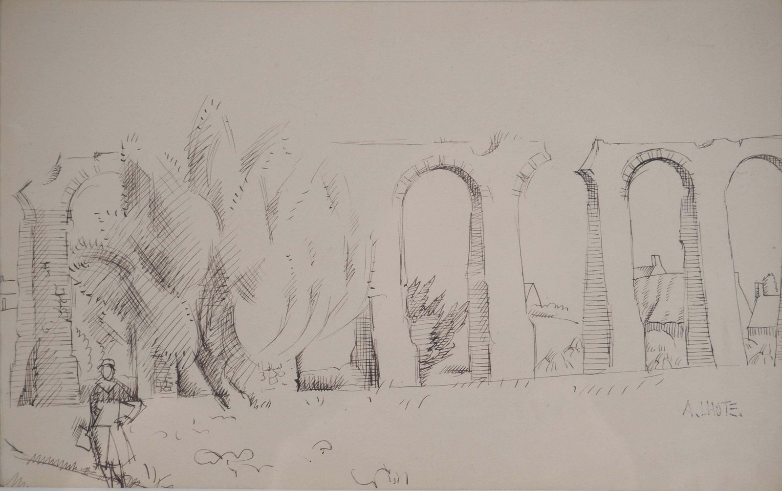 André Lhoteroman Remains : Bridge In Provence   Original Ink Drawing, Signed