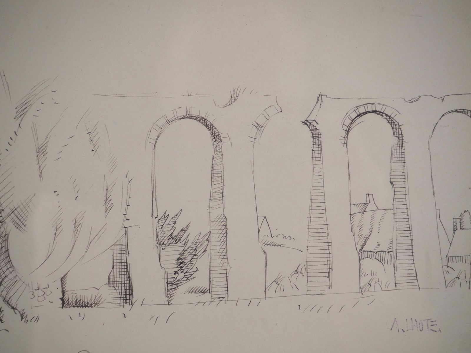 André Lhoteroman Remains : Bridge In Provence   Original Ink Drawing, Signed photo 850.0