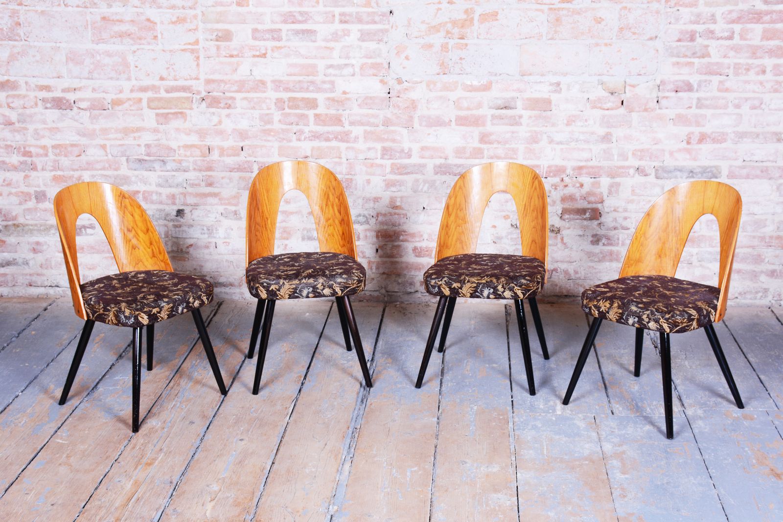 Set Of Four Restored Mid Century Chairs, Beech, Oak, Slovakia, 1950 1959 photo furniture