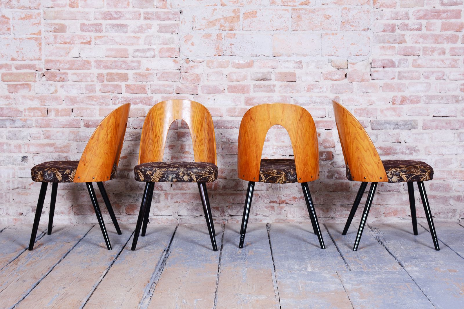 Set Of Four Restored Mid Century Chairs, Beech, Oak, Slovakia, 1950 1959 photo for sale