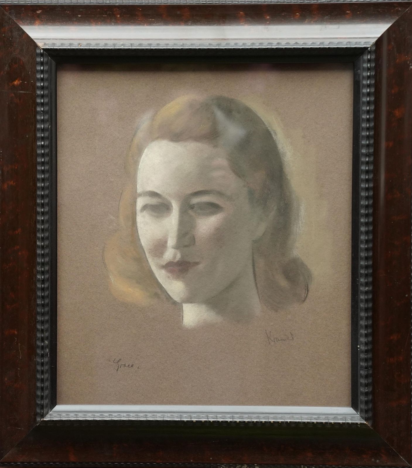 Art Jacob Kramerportrait Of Grace   British 1920's Art Female Chalk Portraitcirca 1920 photo