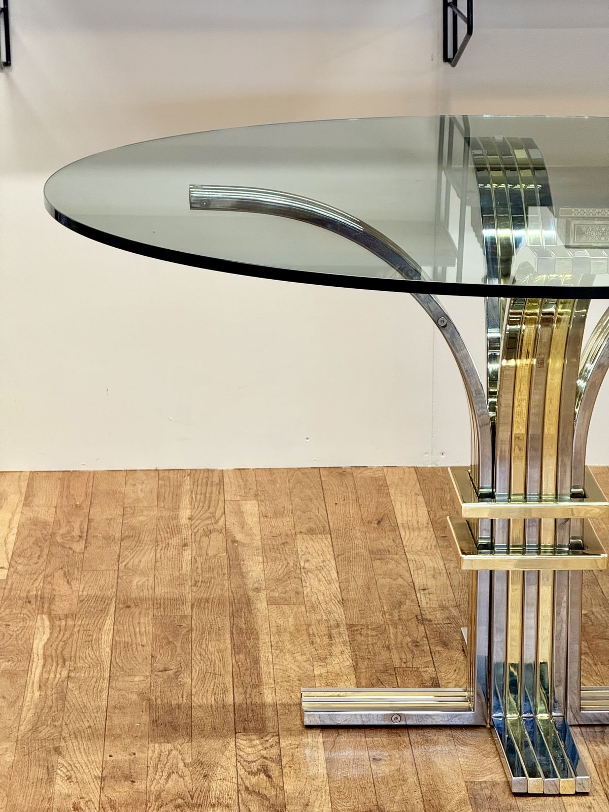 photo for sale Italian Hollywood Regency Chrome & Gilt Glass Centre Table By Renato Zevi For Banci Firenze