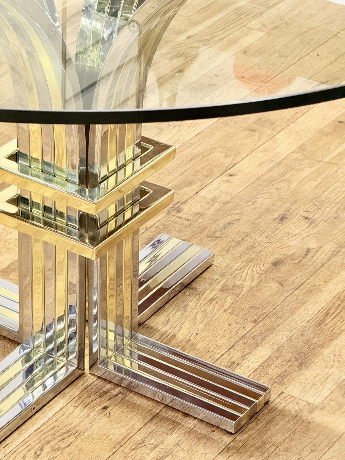 photo buy Italian Hollywood Regency Chrome & Gilt Glass Centre Table By Renato Zevi For Banci Firenze