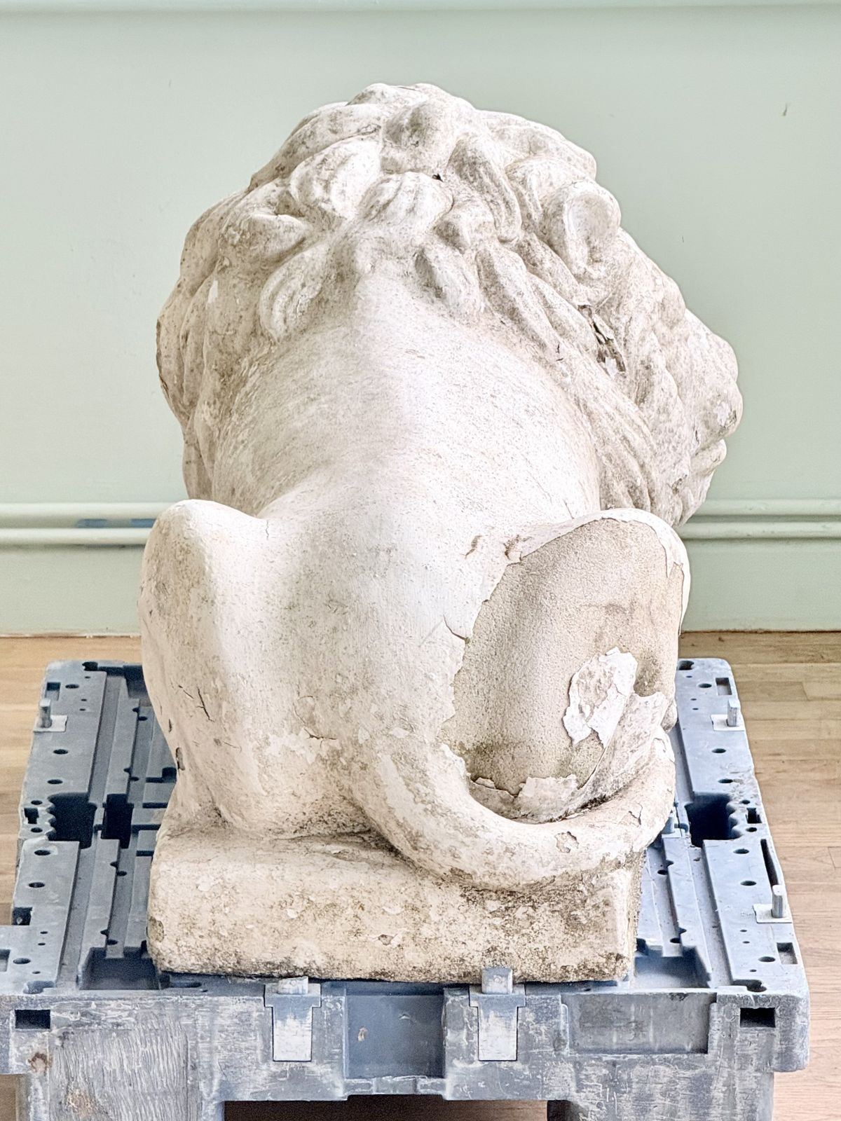 Extra Large Pair Painted Cast Stone Lions After Antonio Canova (1757 1822) photo Garden Decor
