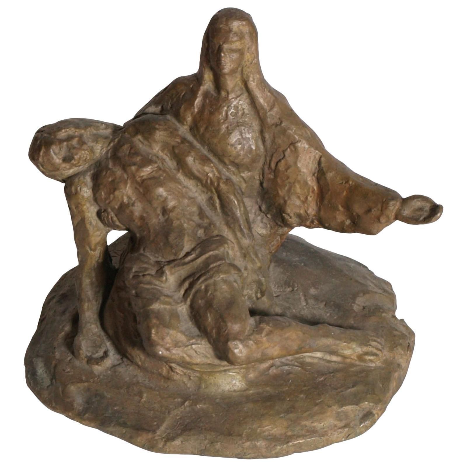 17th Century Italy Small Bronze Technique Lost Wax "La Pietà" By Stefano Landi
