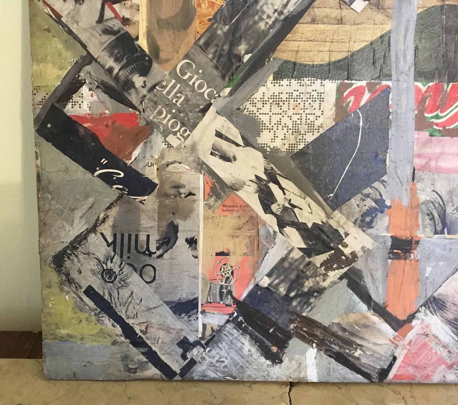 1960 Italy Abstract Painting And Paper Collage By Ermete Lancini photo vintage