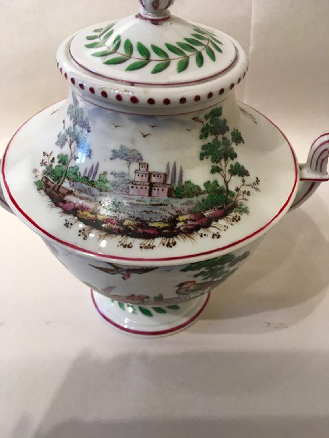 Italy Richard Ginori Doccia 19th Century Porcelain Covered Vase With Landscape photo vintage