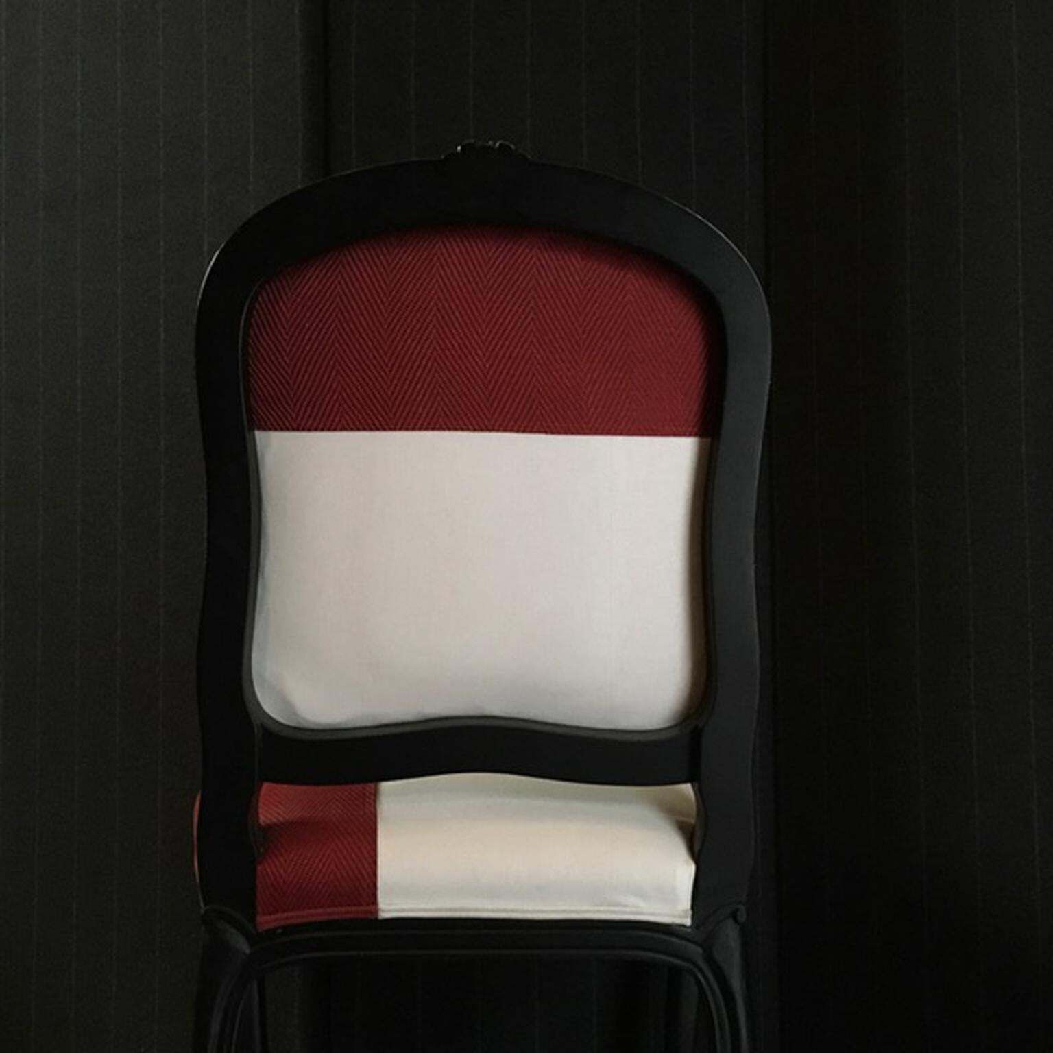 photo furniture French Provincial Lacquered Black Wood Dining Chair Upholstered Red And White