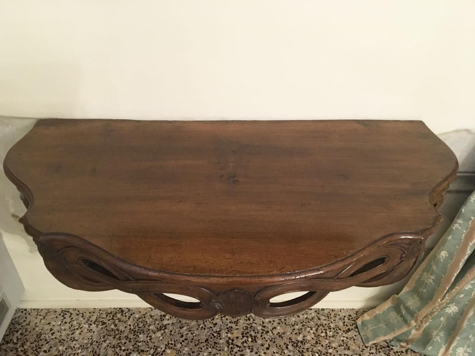 1750 Venezia Italy Walnut Solid Carved Hanging Console With Figure Eight Motifs photo vintage