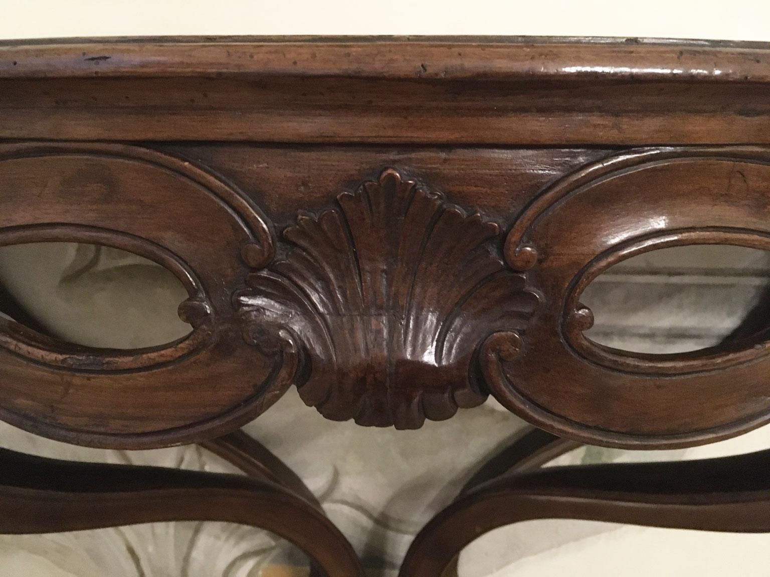 photo furniture 1750 Venezia Italy Walnut Solid Carved Hanging Console With Figure Eight Motifs