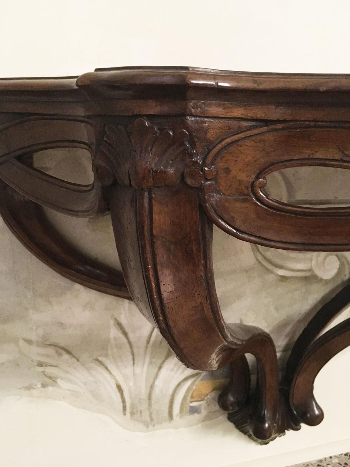 photo for sale 1750 Venezia Italy Walnut Solid Carved Hanging Console With Figure Eight Motifs