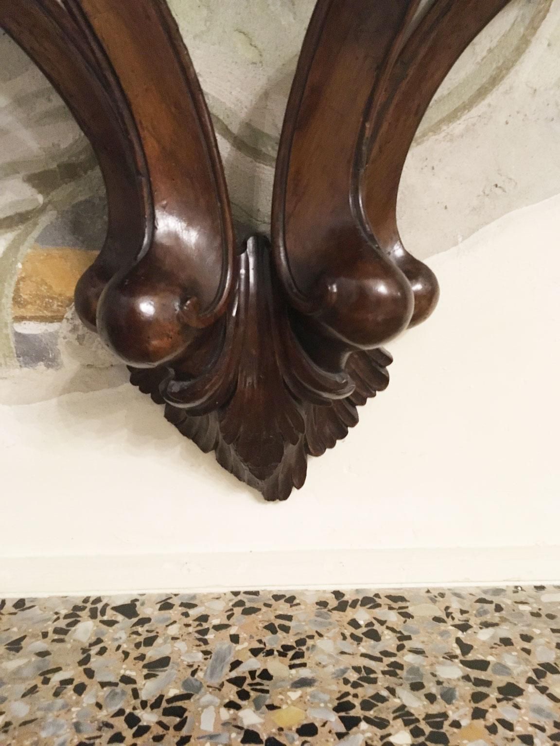 photo buy 1750 Venezia Italy Walnut Solid Carved Hanging Console With Figure Eight Motifs