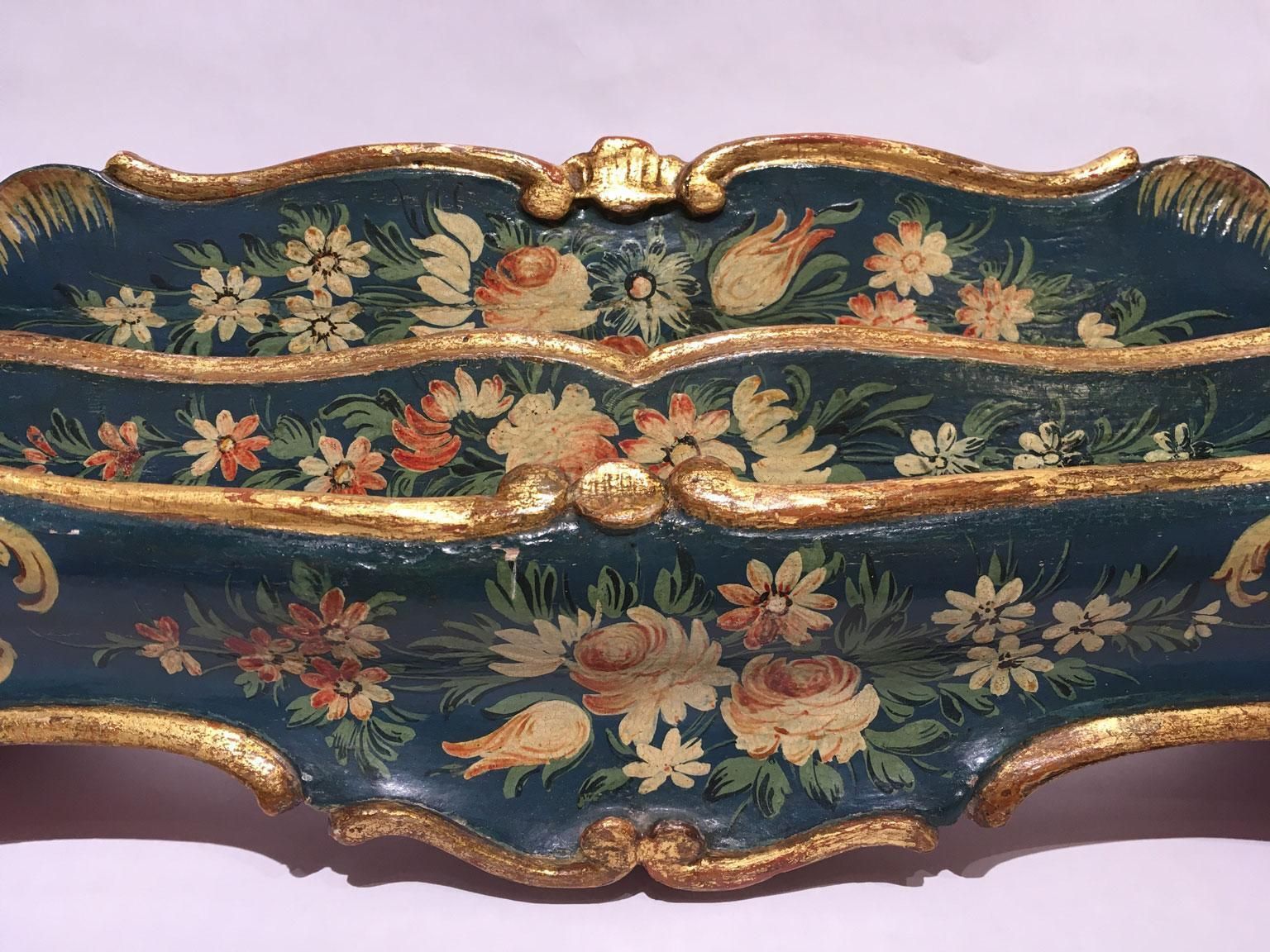 1775 Venezia Italy Blue Lacquered Wooden Engraved Tablepaper Holder With Flowers photo for sale