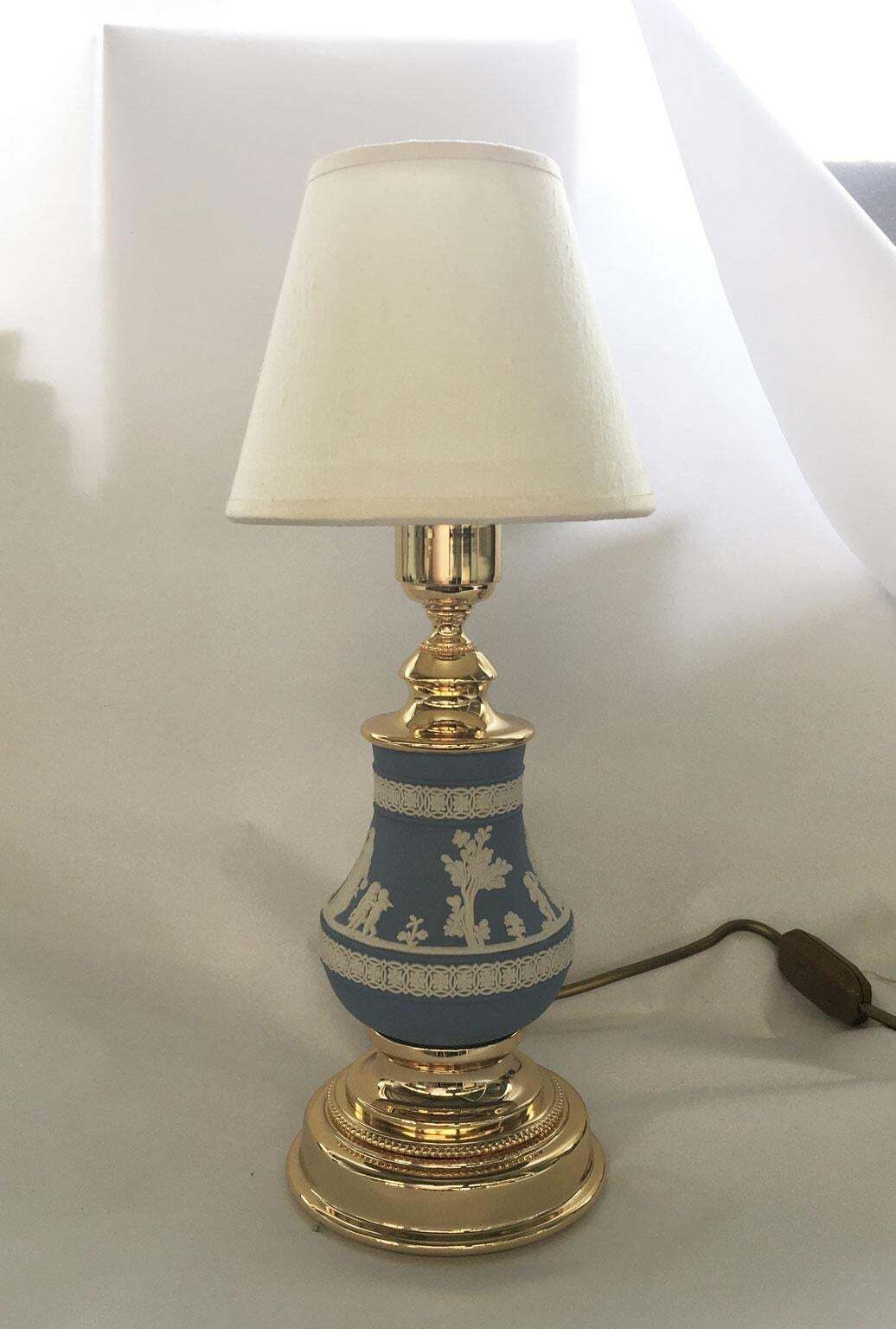 Italy 1970 Hollywood Regency Wedgwood Pale Blue Porcelain And Brass Table Lamp photo furniture