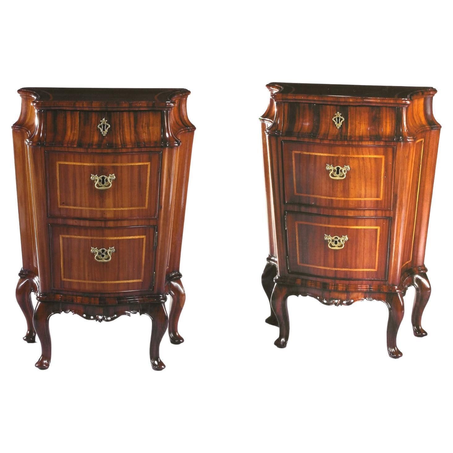 1750 Venezia Italy Pair Of Baroque Carved And Inlaid Walnut Bedside Tables