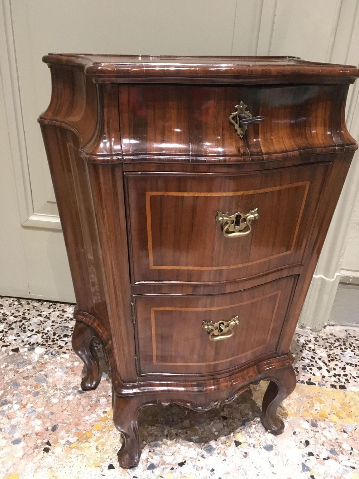 1750 Venezia Italy Pair Of Baroque Carved And Inlaid Walnut Bedside Tables photo Furniture