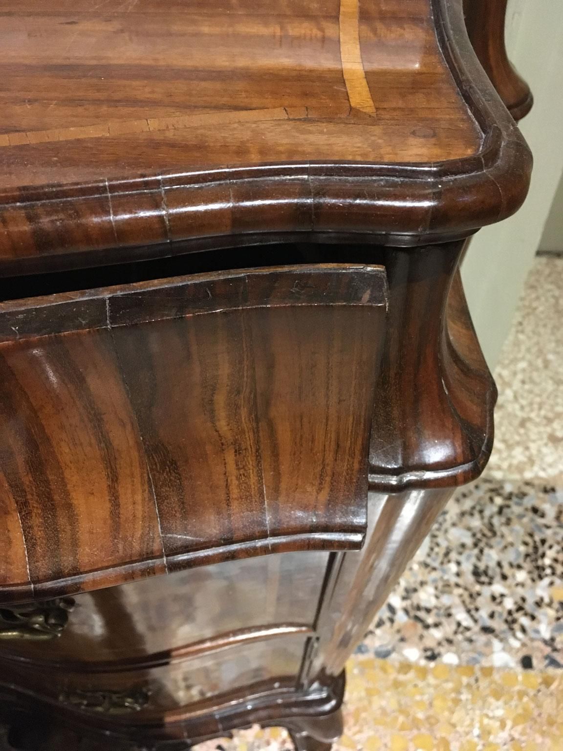 photo for sale 1750 Venezia Italy Pair Of Baroque Carved And Inlaid Walnut Bedside Tables