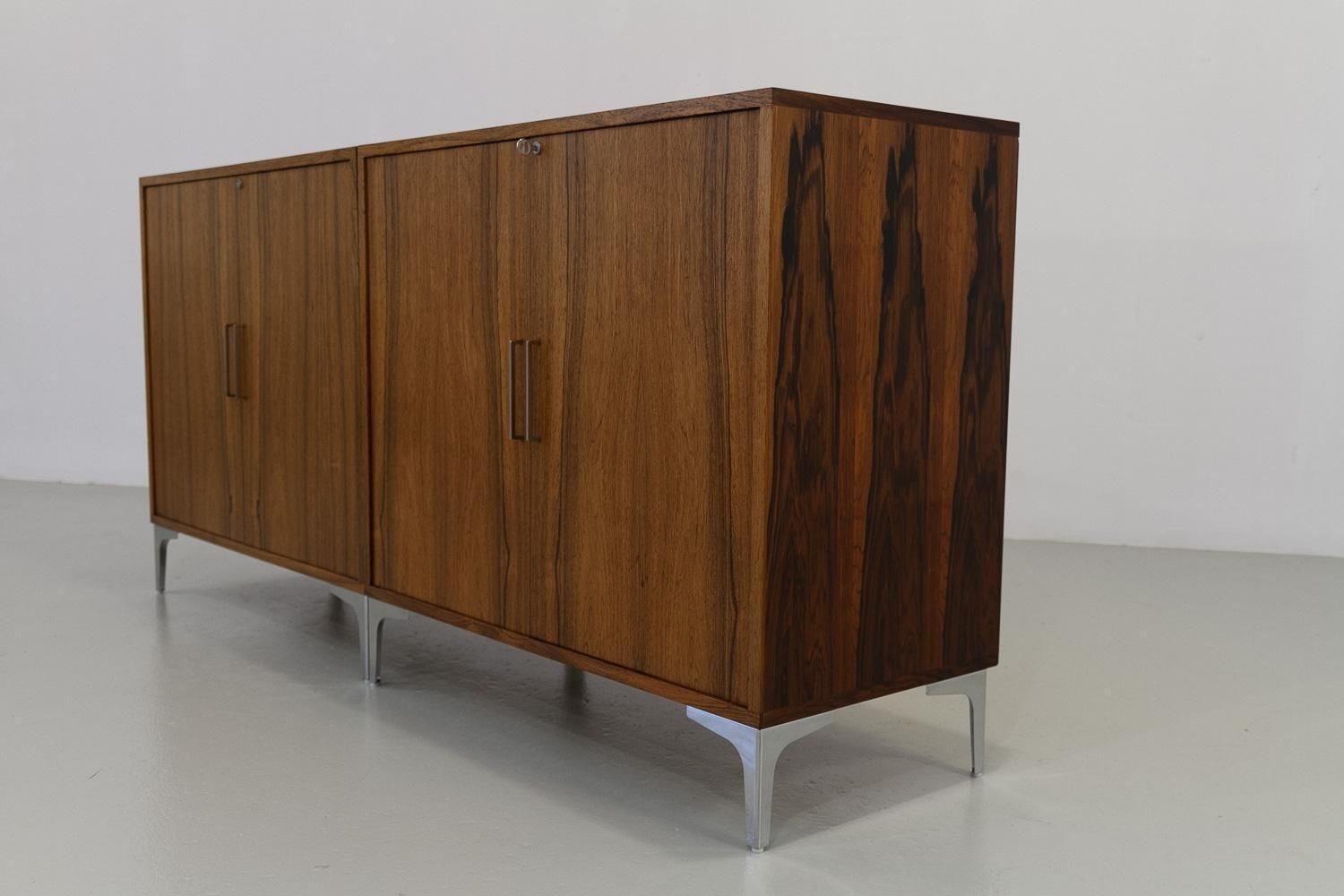 photo for sale Danish Modern Rosewood Cabinets By Bjerringbro Savværk, 1960s. Set Of 2.