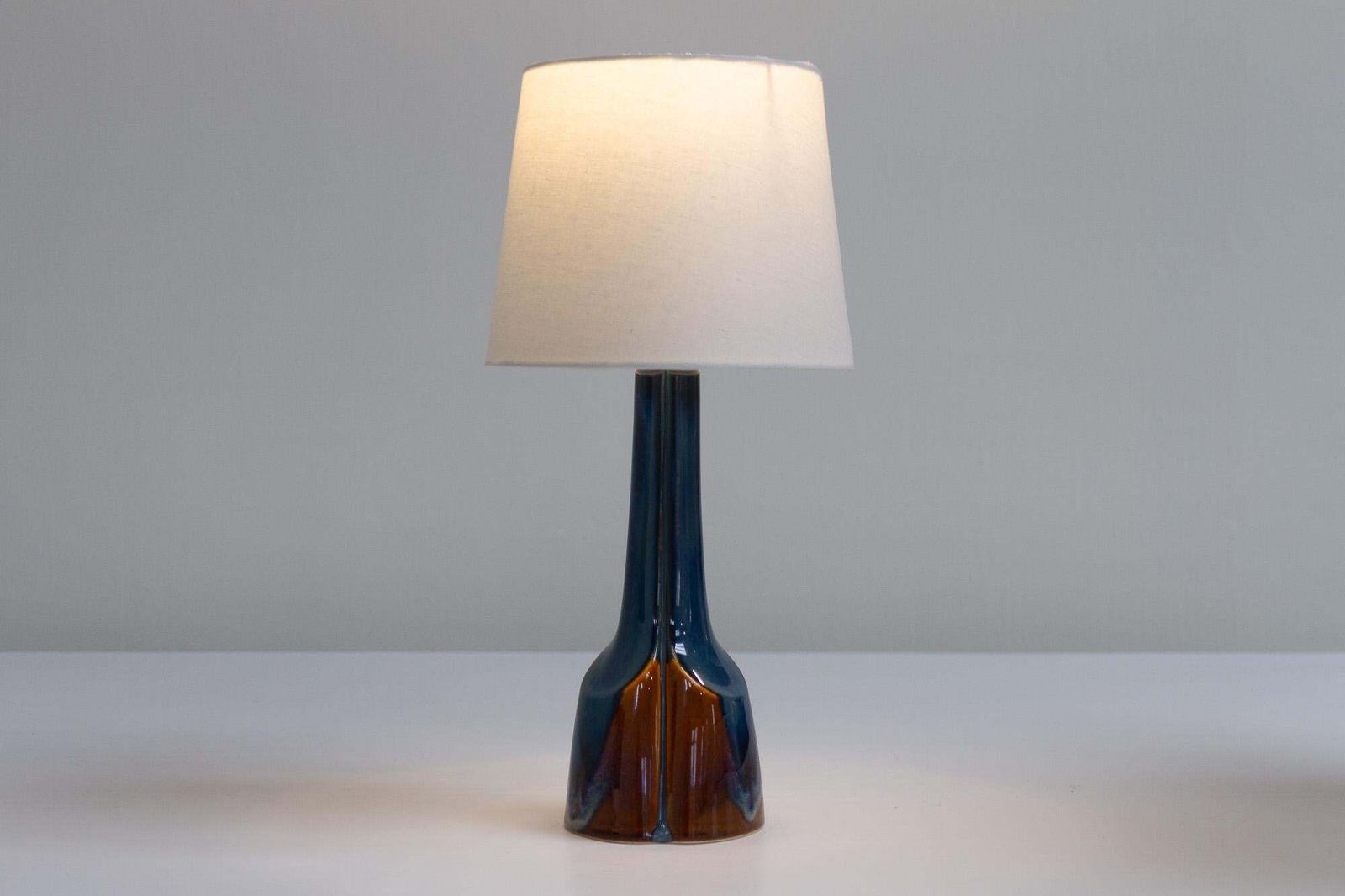 Danish Modern Blue/Brown Ceramic Table Lamp By E. Johansen For Søholm, 1960s. photo vintage