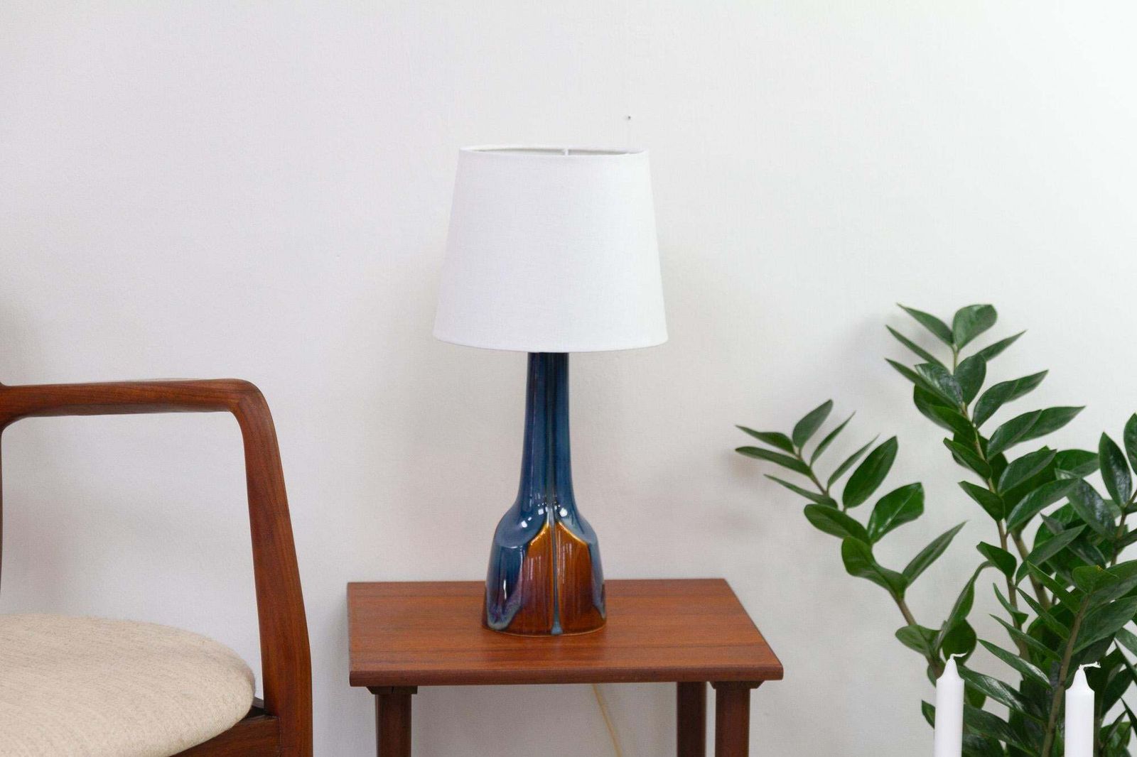 Lighting Danish Modern Blue/Brown Ceramic Table Lamp By E. Johansen For Søholm, 1960s. photo