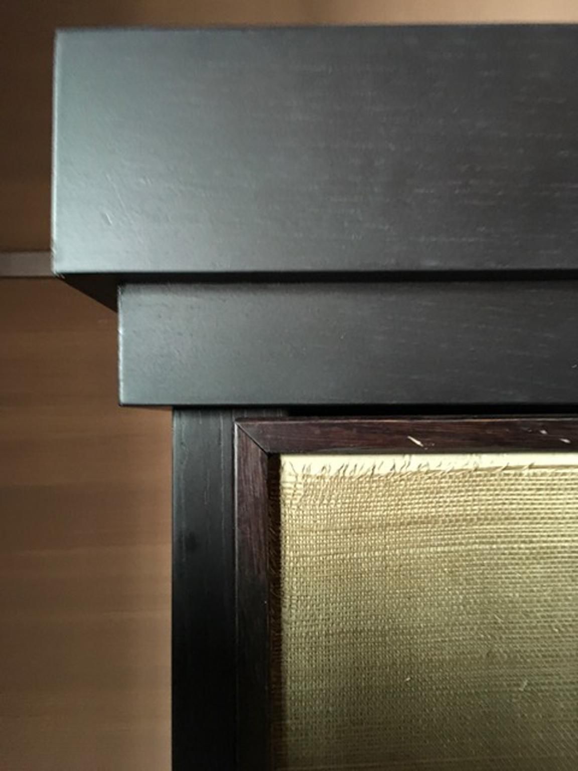Italy Postmodern Dark Oak Cabinet With Raffia Panels And Bronze Handles photo 8074.0