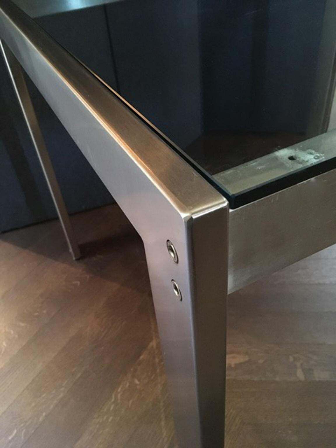 1960 Mid Century Modern Italian Design Brushed Steel Crystal Desk photo buy