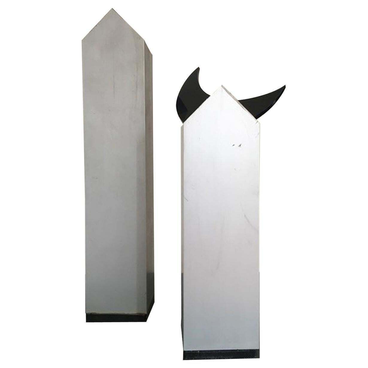 Italy 1970 Post Modern Aluminium Abstract Sculptures The Twins And Moon