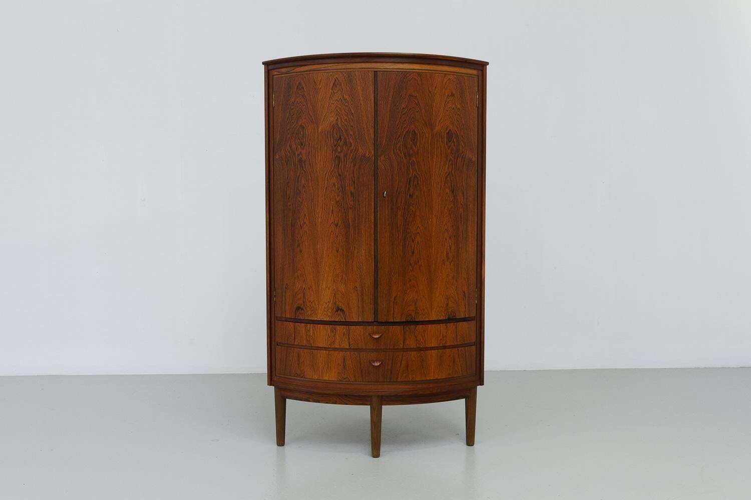 Danish Mid Century Modern Rosewood Bow Front Corner Cabinet, 1950s. photo furniture