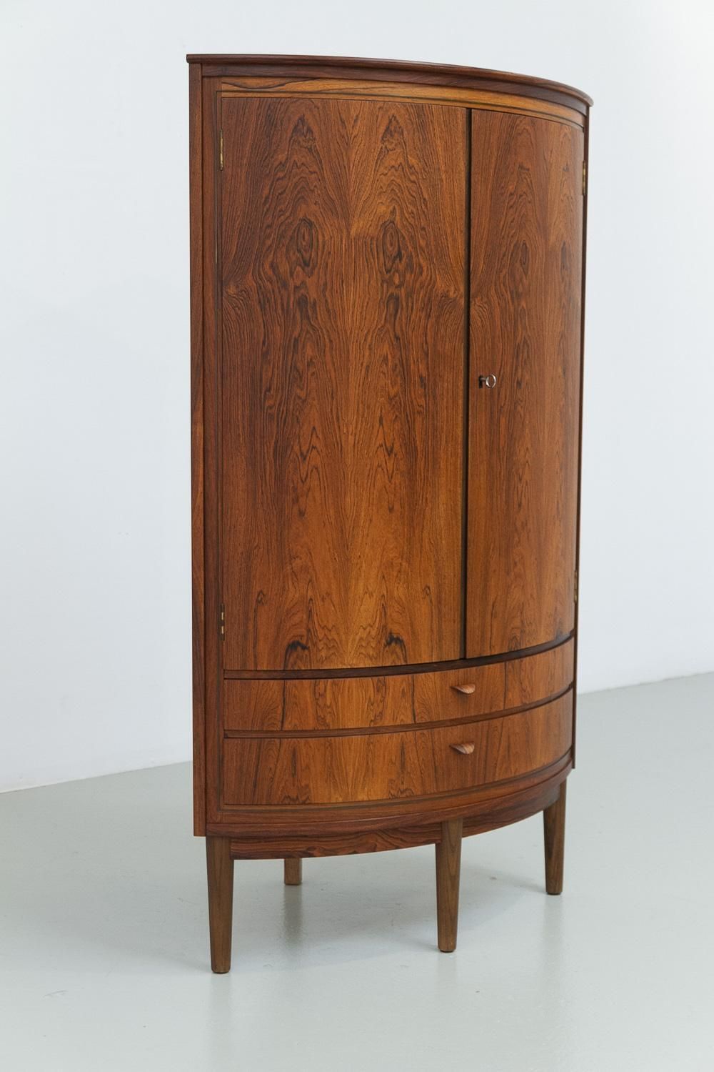 Danish Mid Century Modern Rosewood Bow Front Corner Cabinet, 1950s. photo for sale