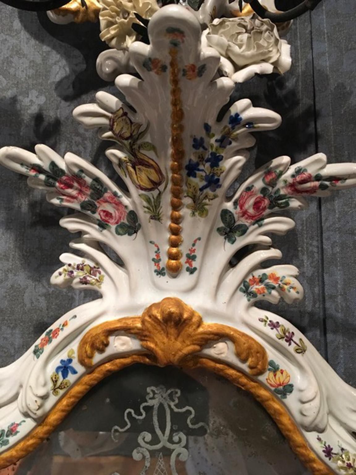19th Century  Pair Italian White Porcelain Baroque Mirrors With Flowers photo buy