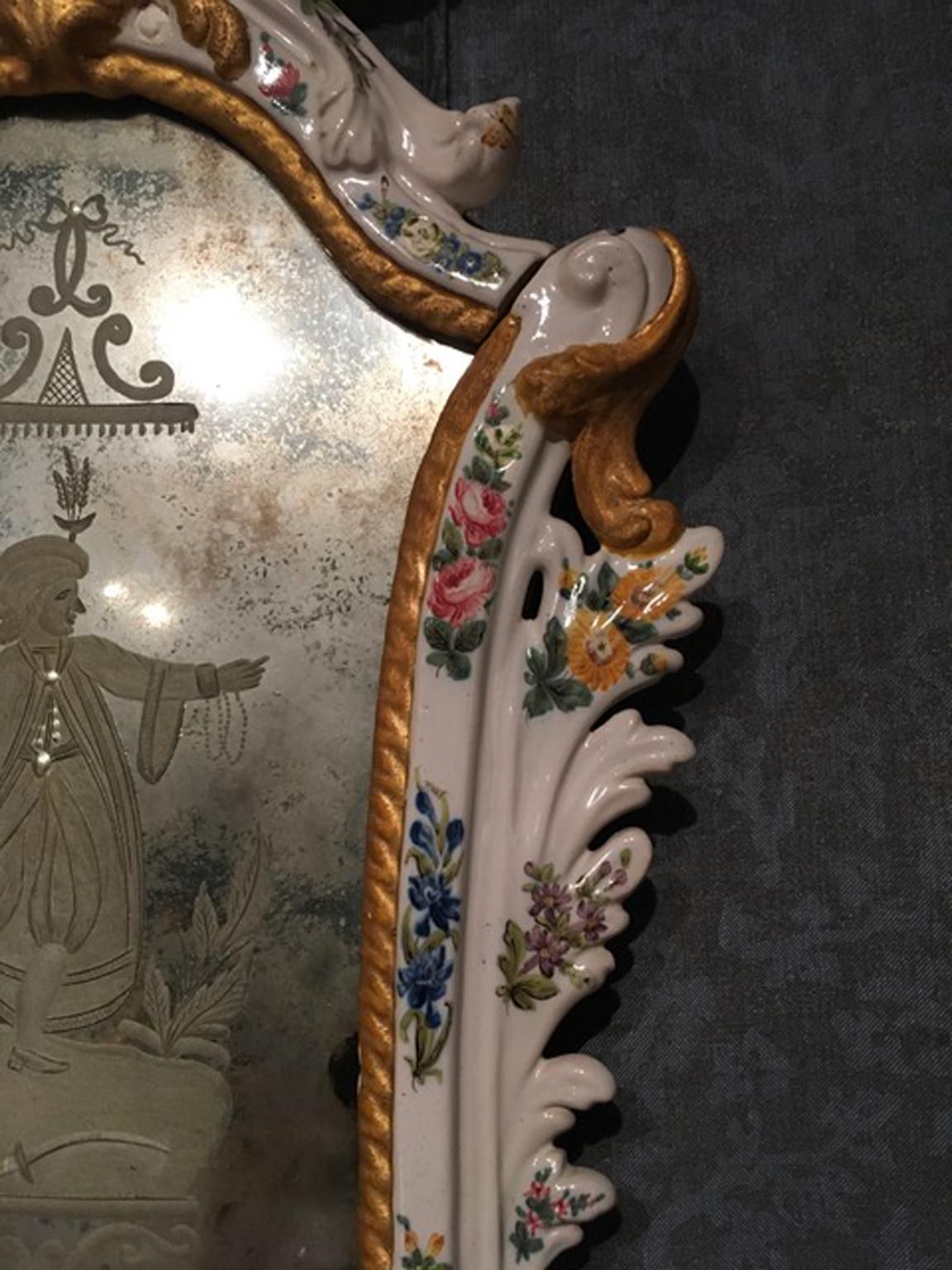 photo furniture 19th Century  Pair Italian White Porcelain Baroque Mirrors With Flowers