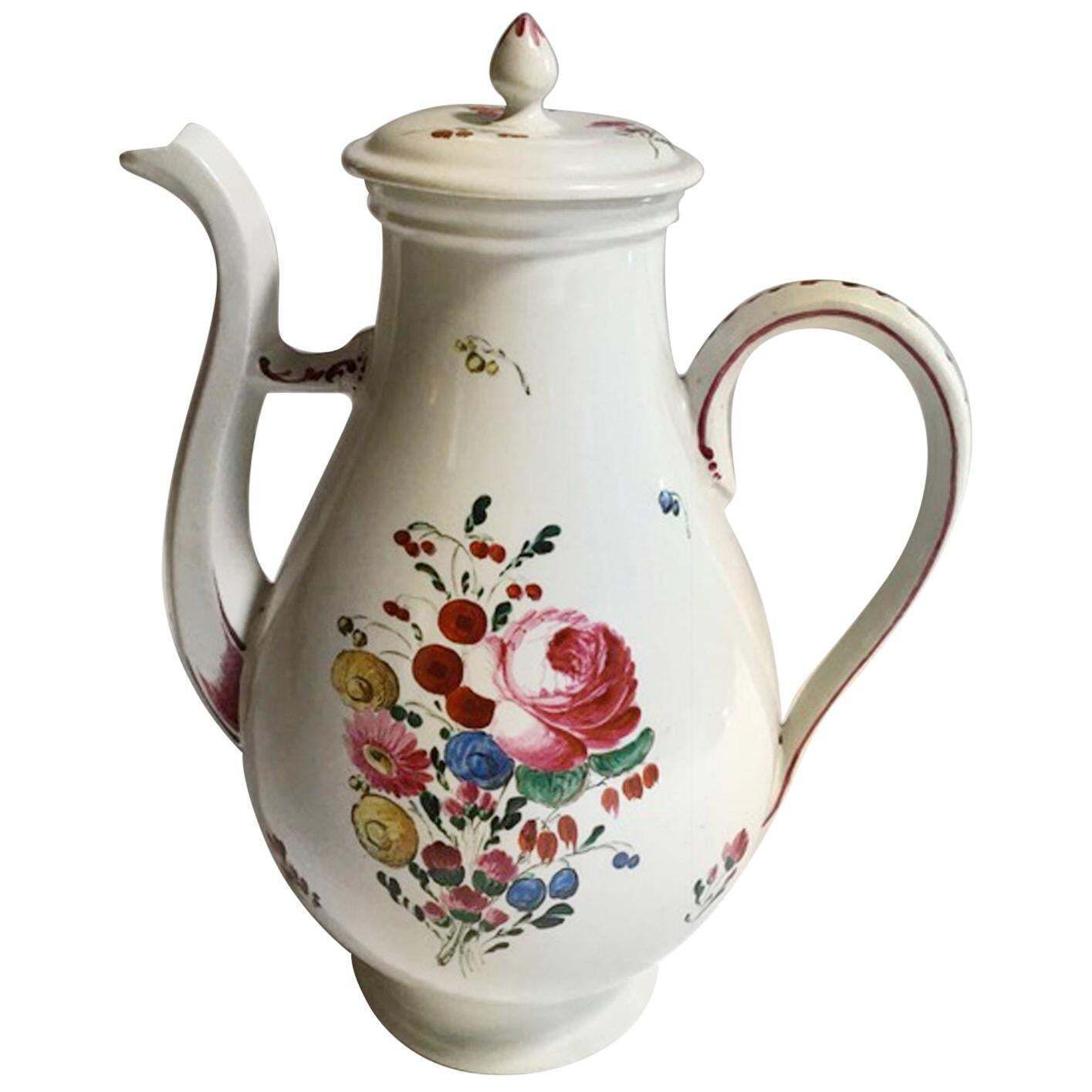 Italy Richard Ginori Mid 18th Century Porcelain Coffee Pot With Flowers Decor