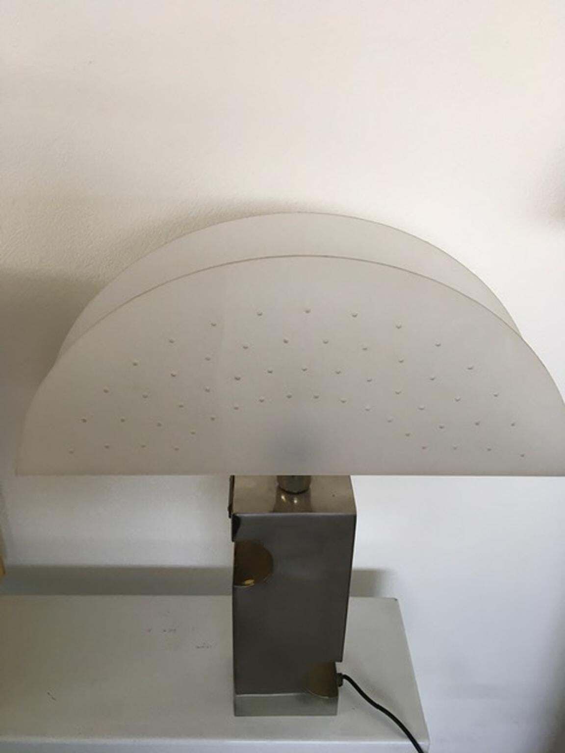 Italy 1970 Duoble Faced Inox Steel And Plexiglass Table Lamp photo for sale