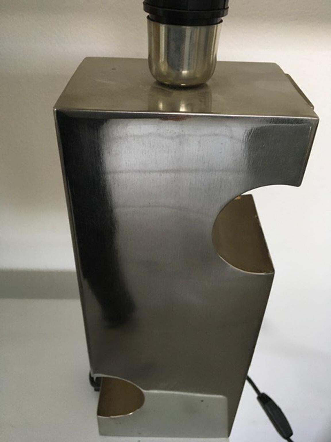 Italy 1970 Duoble Faced Inox Steel And Plexiglass Table Lamp photo buy