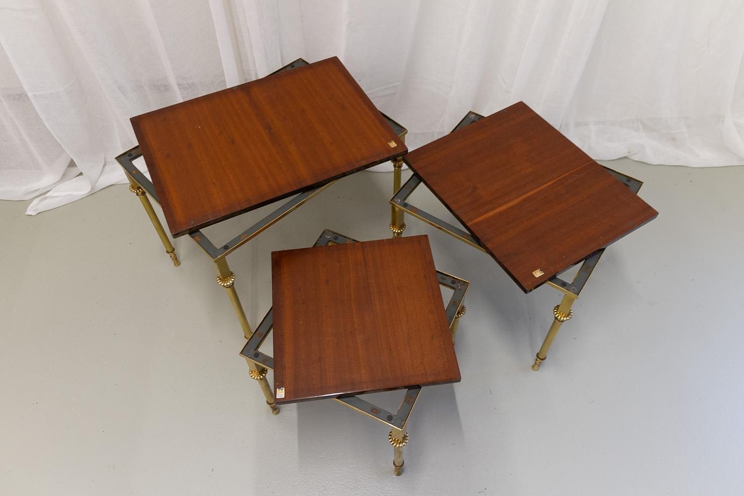 Furniture Mid Century Italian Brass And Goatskin Side Tables By Aldo Tura, 1960s. Set Of 3 photo