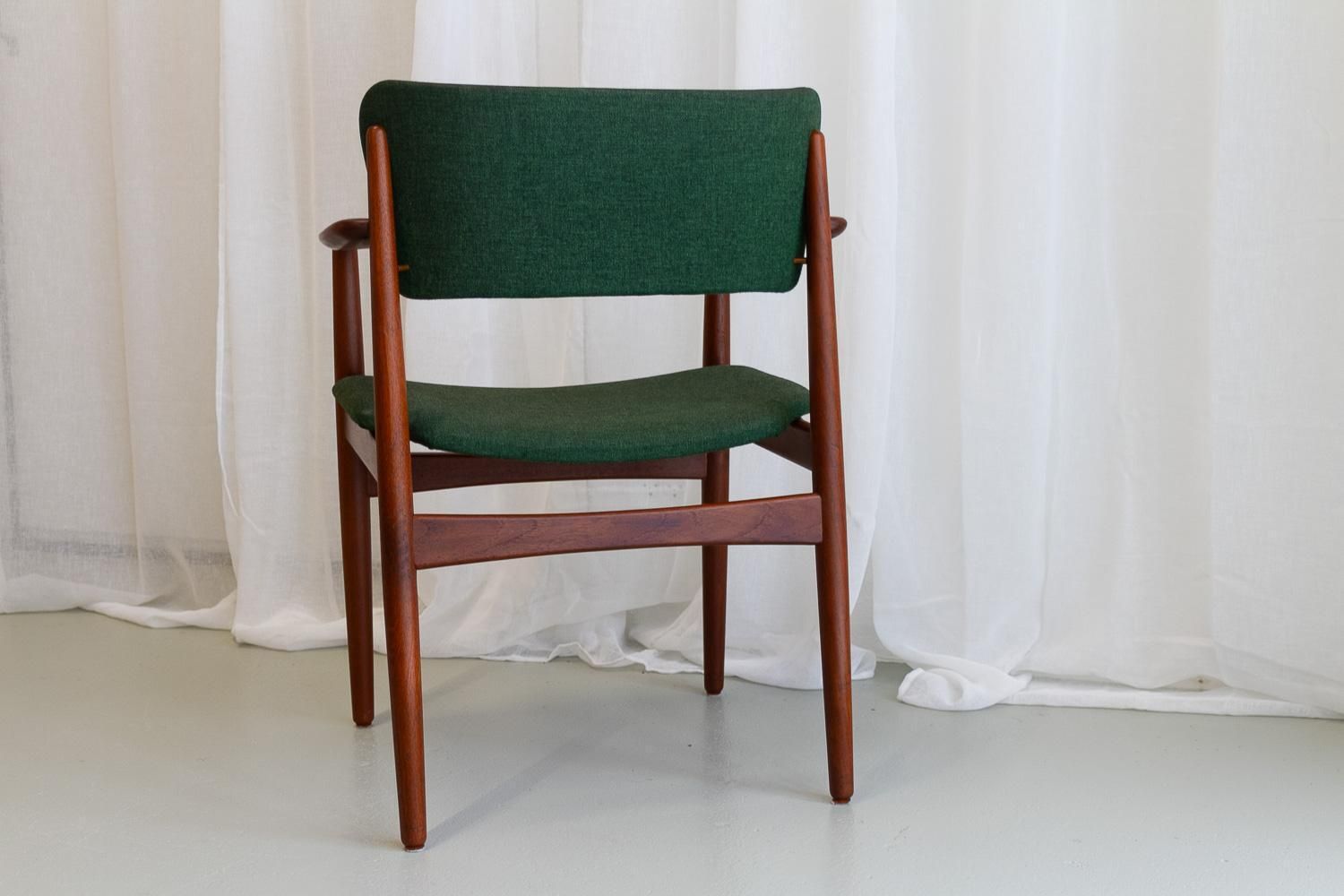 Danish Modern Teak Armchair With Green Wool, 1960s. photo vintage