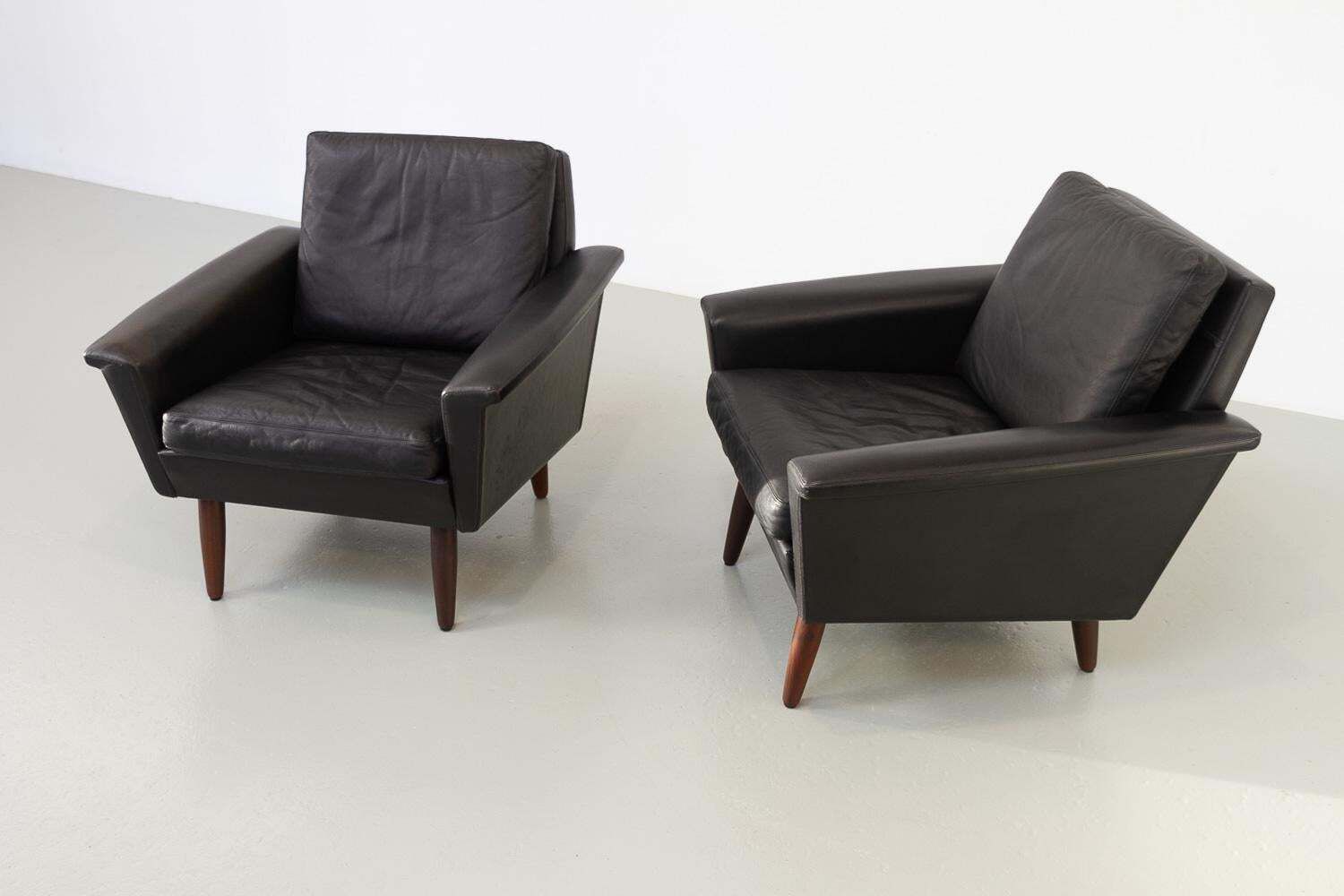 Mid Century Danish Black Leather Lounge Chairs By Thams, 1960s. Set Of 2. photo furniture