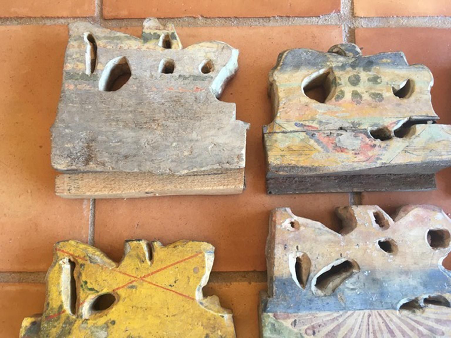 photo vinterior Italy Sicily Late 19th Century Set 7 Kitchen Wooden Tiles With Rural Scenes