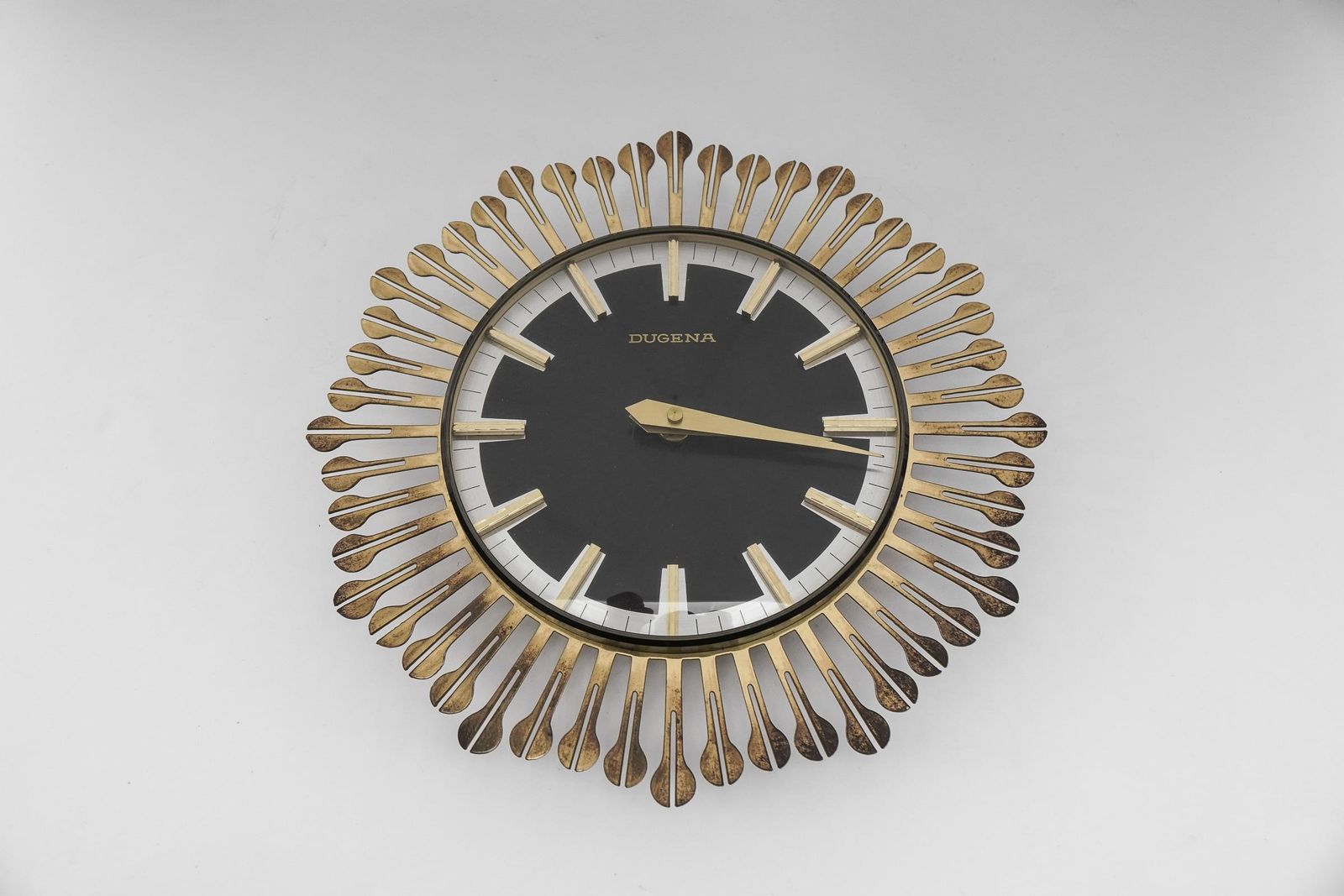 Mid Century Modern Sunburst Wall Clock By Dugena In Brass, 1960s, Germany photo furniture