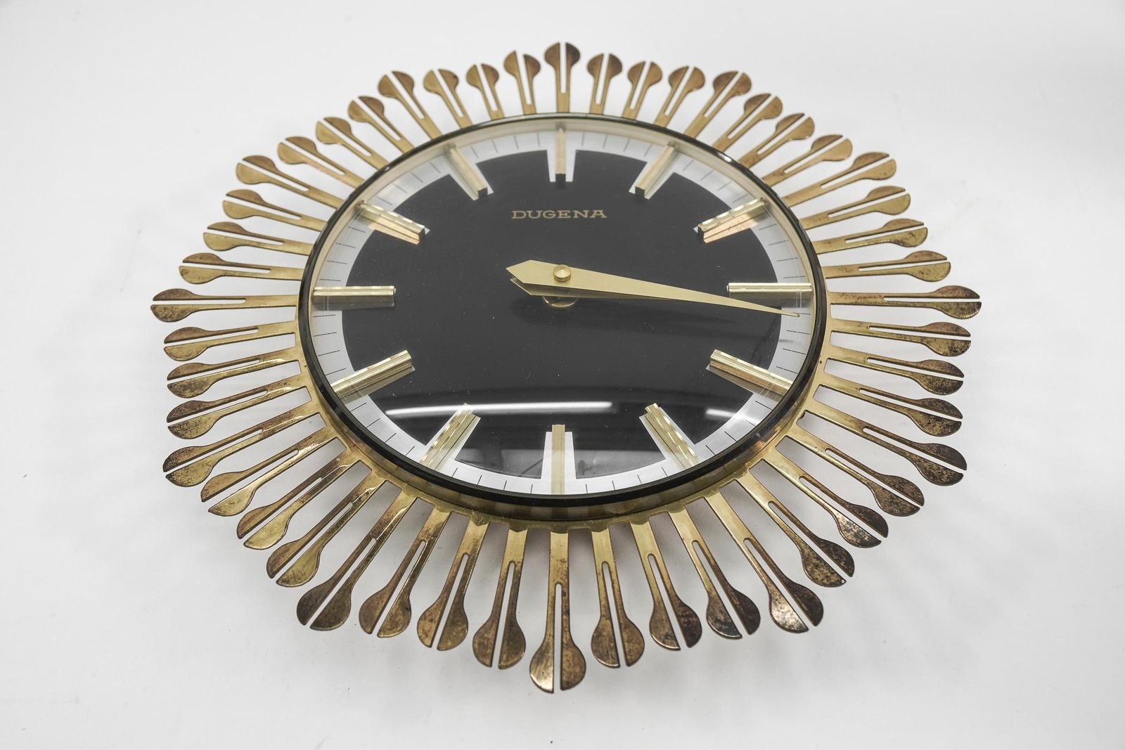 Mid Century Modern Sunburst Wall Clock By Dugena In Brass, 1960s, Germany photo Home Decor