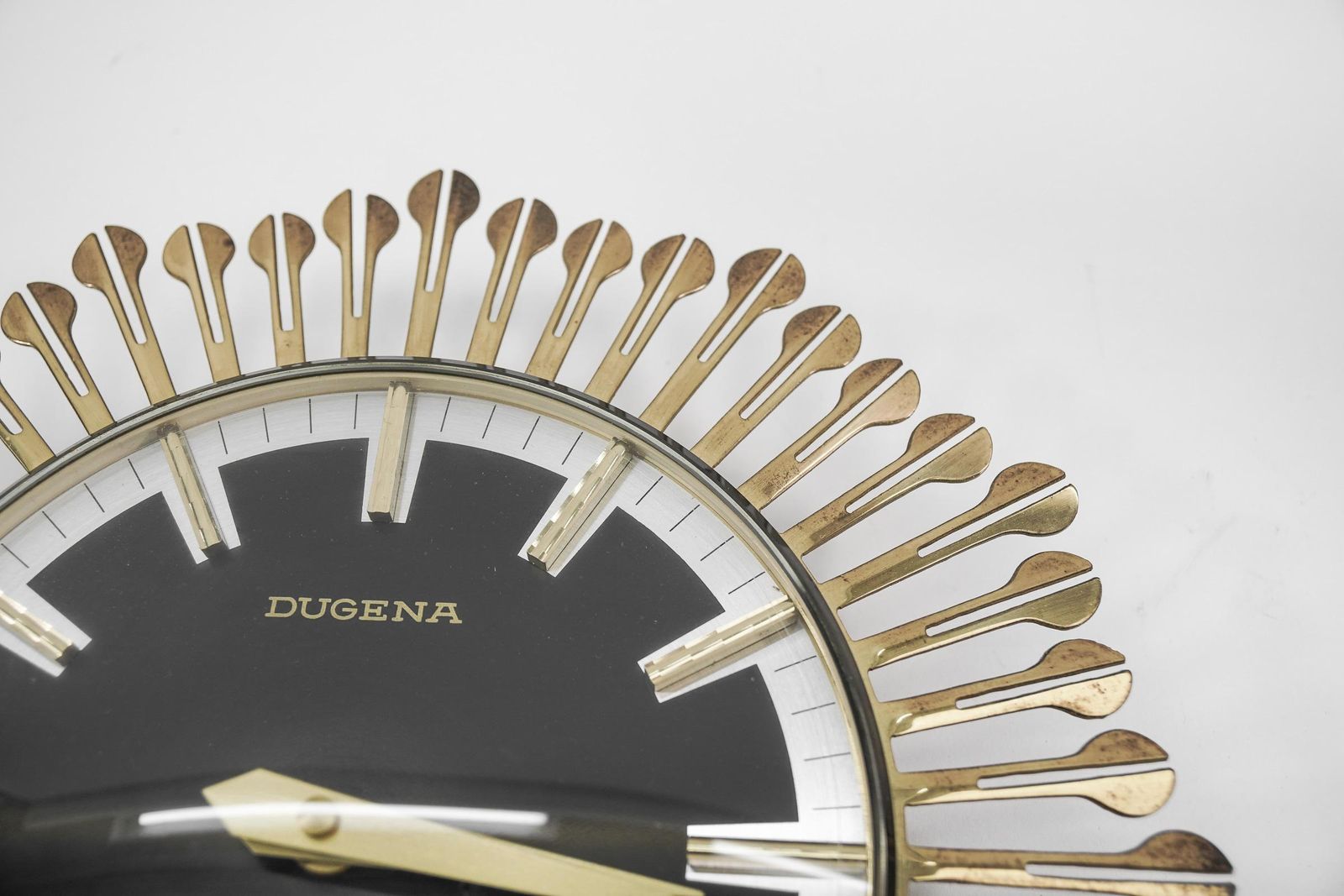 Mid Century Modern Sunburst Wall Clock By Dugena In Brass, 1960s, Germany photo vinterior