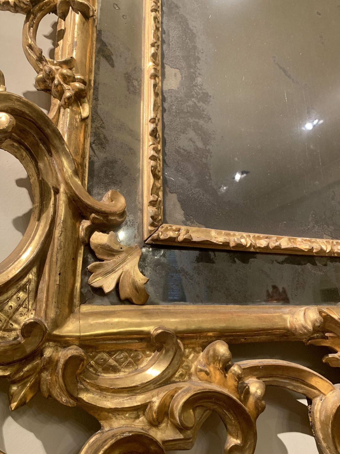 Italy Early 18th Century Barocco Giltwood And Carved Fireplace Mirror photo vinterior