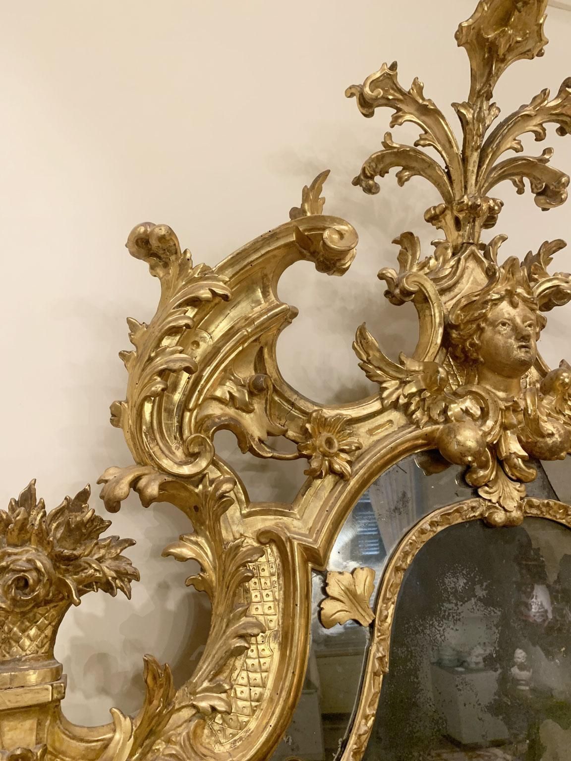 Italy Early 18th Century Barocco Giltwood And Carved Fireplace Mirror photo vintage
